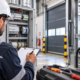 Technicien réalisant un contrôle et une opération de maintenance sur des équipements professionnels